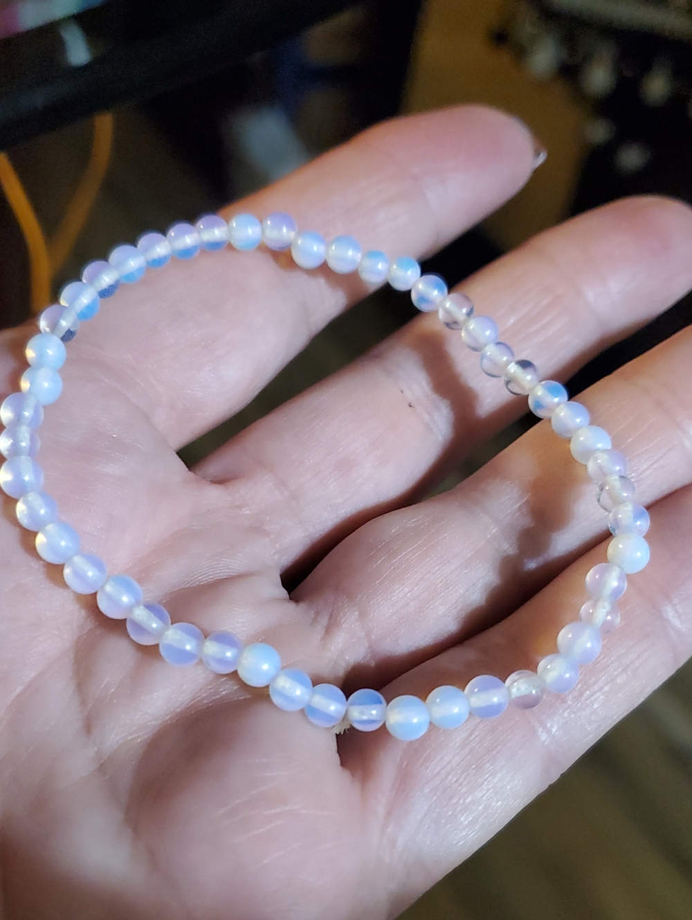 Opalescent Genuine Beaded Stretch Bracelet - Iridescent White